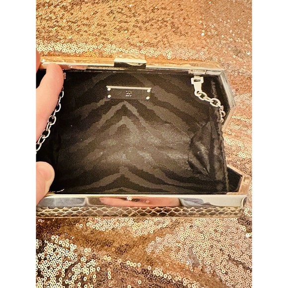 I.N.C. Copper Rose Gold Silver Colored Geometric Textured Clutch Evening Bag - Picture 5 of 7